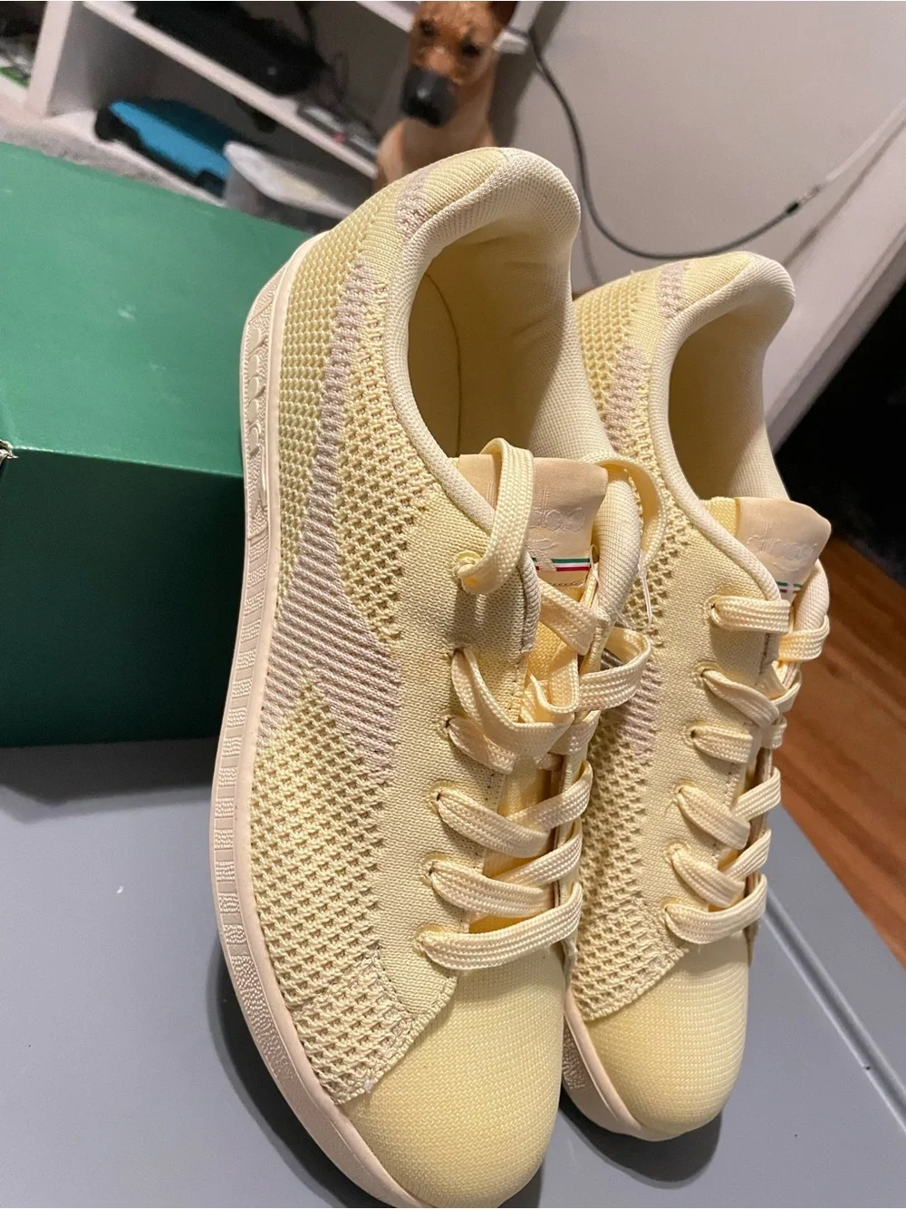 Diadora Pale Yellow Knit Athletic Sneakers